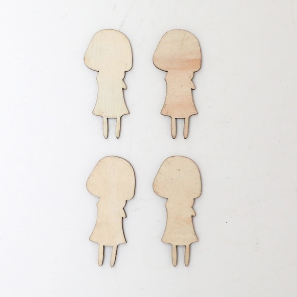 Set of 4 wooden girls in pink dresses scrapbooking decor details new flat cute - Picture 2 of 5